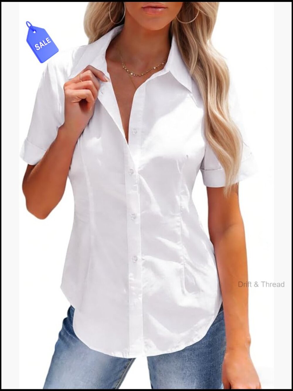 Women's Short Sleeve Button Down Shirt Wrinkle Free Stain Resistant Work Blouse